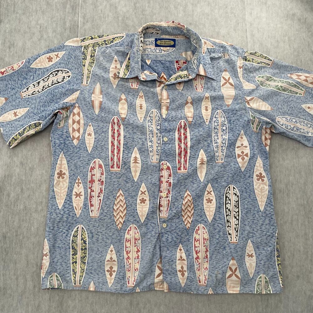 Reyn Spooner Shirt Adult XL Blue Phil Edwards Hawaiian Surfboard Reverse Print